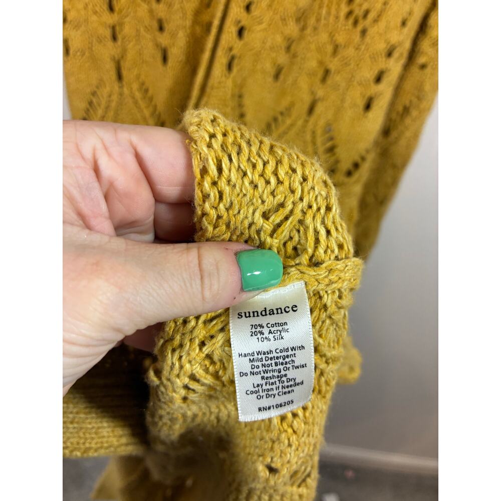 Sundance Autumn Light Silk Blend Pointelle Duster Cardigan Mustard Longline M - Picture 5 of 6